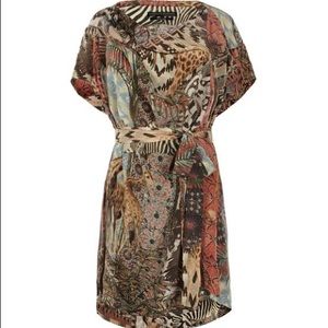 AllSaints Treasure Dress Safari Print 100% silk, 8